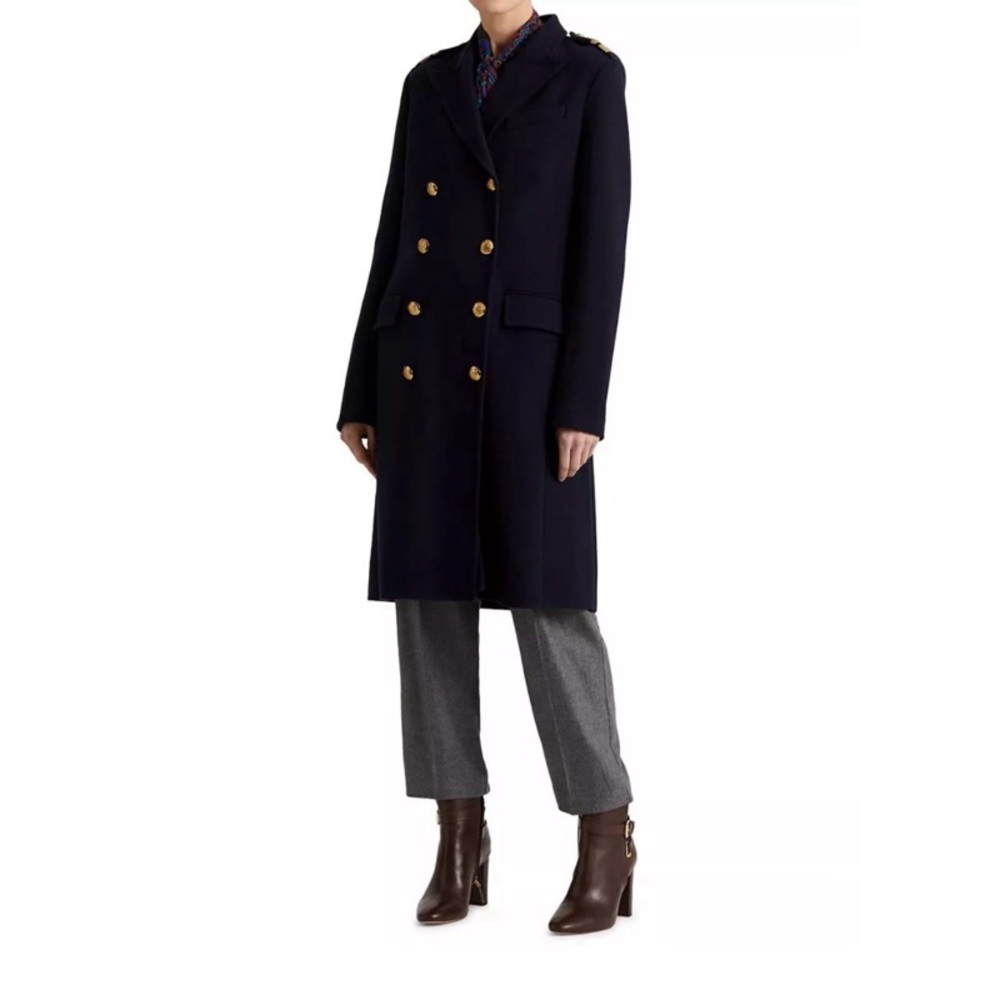 NWT  $595 Lauren Ralph Lauren Women’s Navy Double Breasted Twill Navy Coat Sz 6